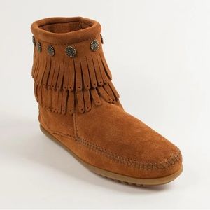 Minnetonka. Double Fringe. Brown Bootie